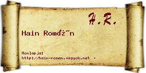 Hain Román névjegykártya